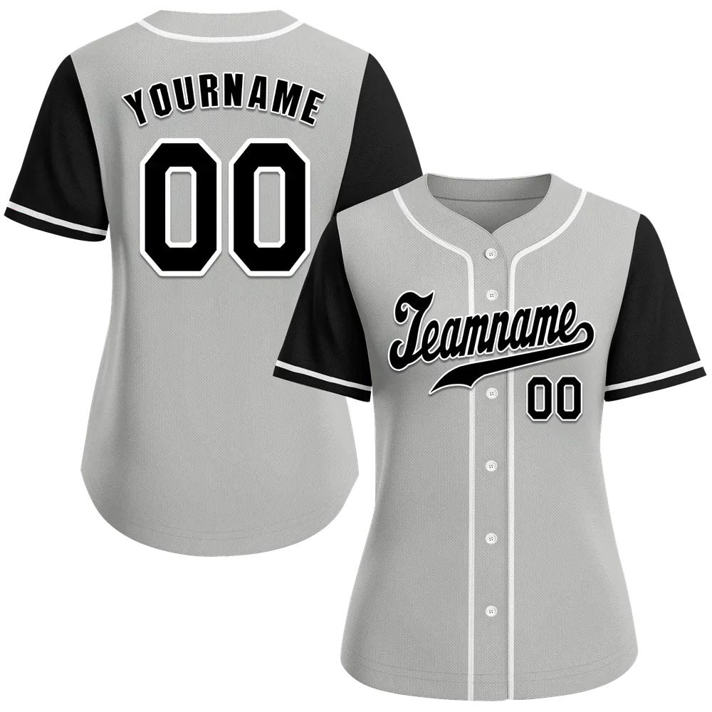 Custom Grey Black Raglan Sleeves Black Authentic Baseball Jersey - Coolcustomize