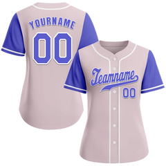 Custom Grey Blue Raglan Sleeves Blue Authentic Baseball Jersey