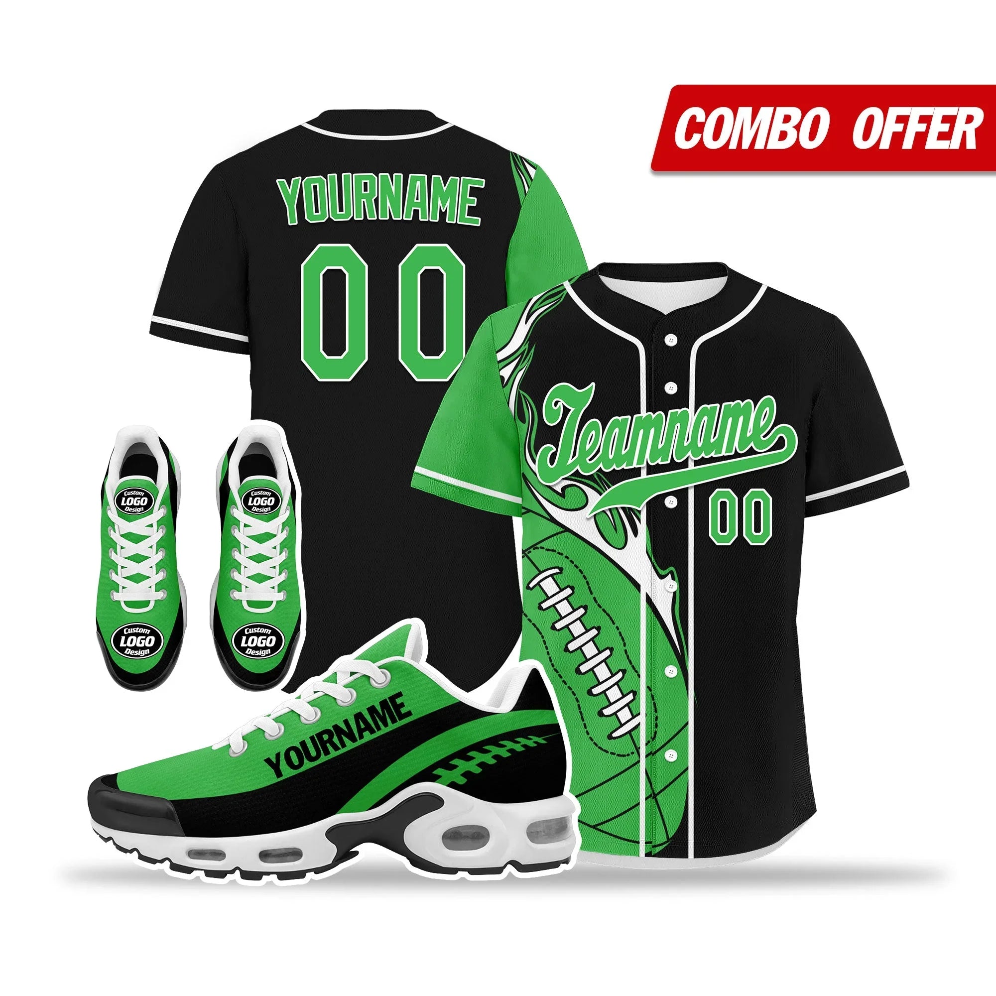 Custom Black Green Jersey and TN Shoes Combo Offer Personalized ZH-D0200101-1 - Coolcustomize