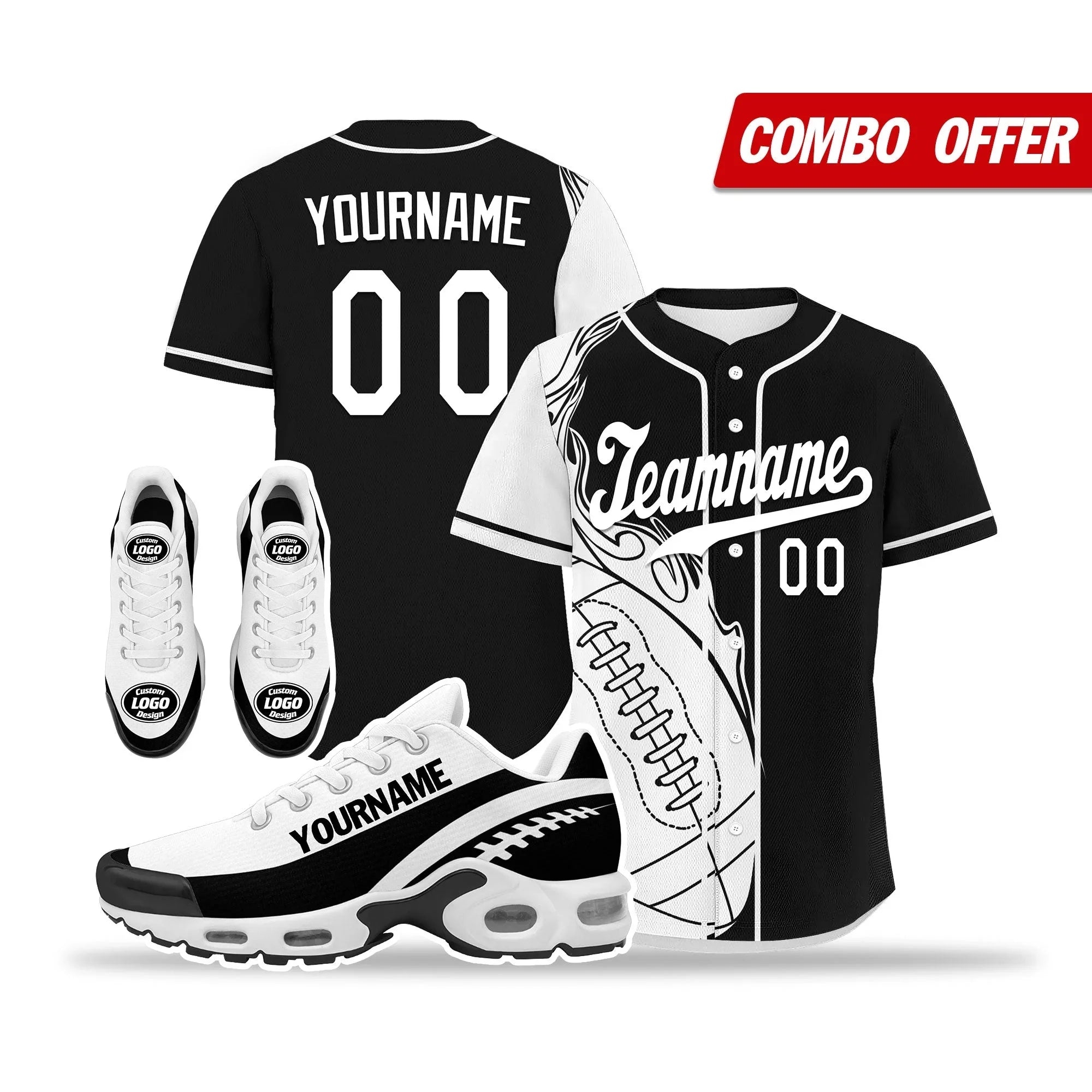 Custom Black White Jersey and TN Shoes Combo Offer Personalized ZH-D0200101-19 - Coolcustomize