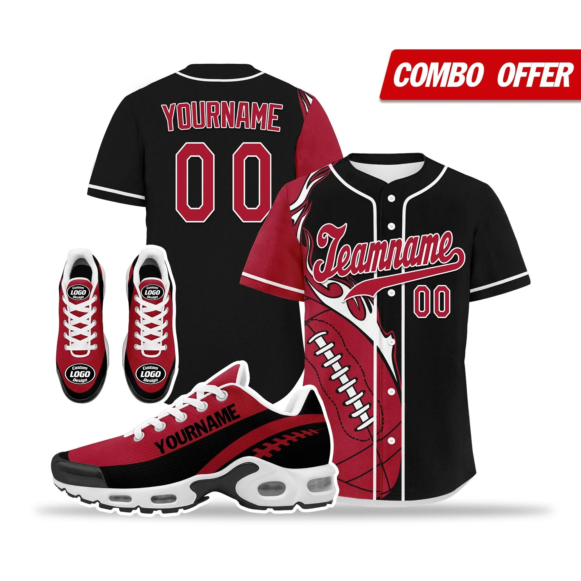 Custom Black Red Jersey and TN Shoes Combo Offer Personalized ZH-D0200101-4 - Coolcustomize