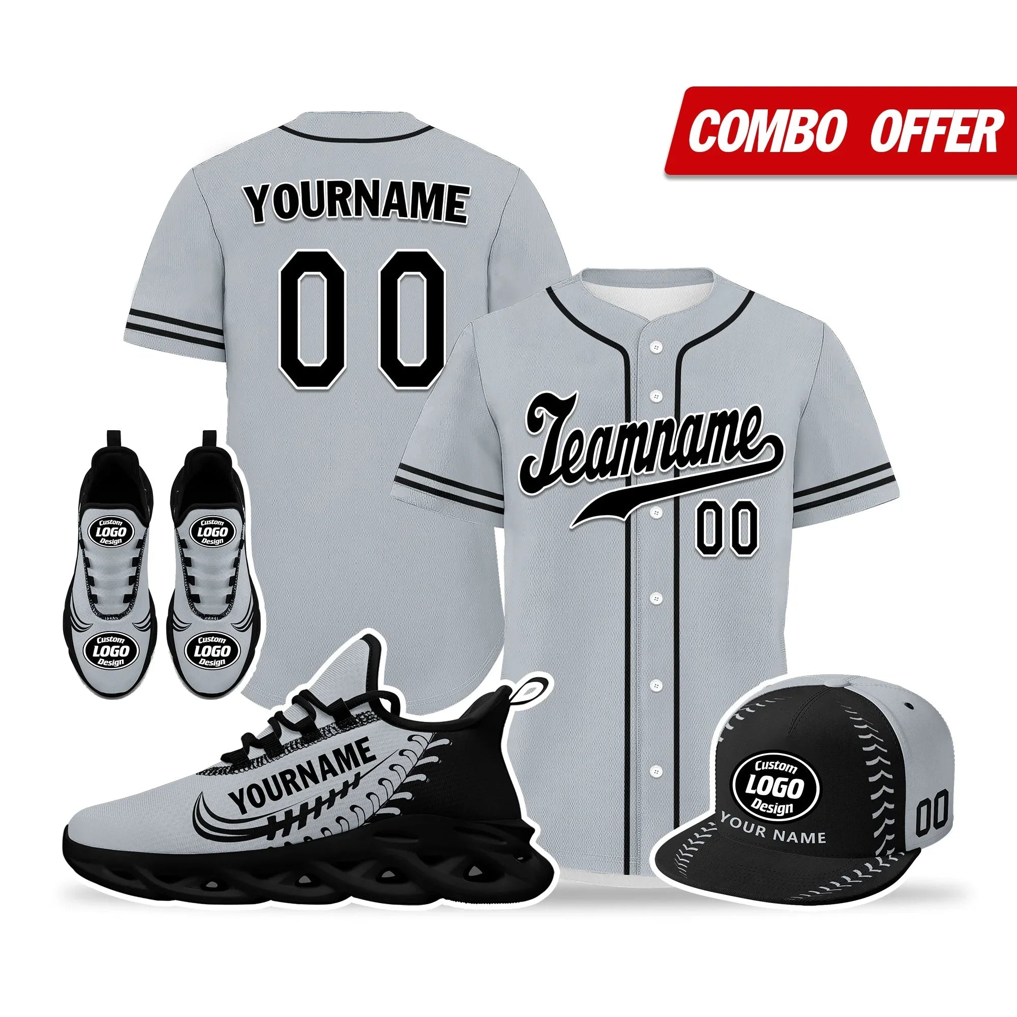 Custom Grey Jersey MaxSoul Shoes and Hat Combo Offer Personalized ZH-bd0b00e0-d - Coolcustomize