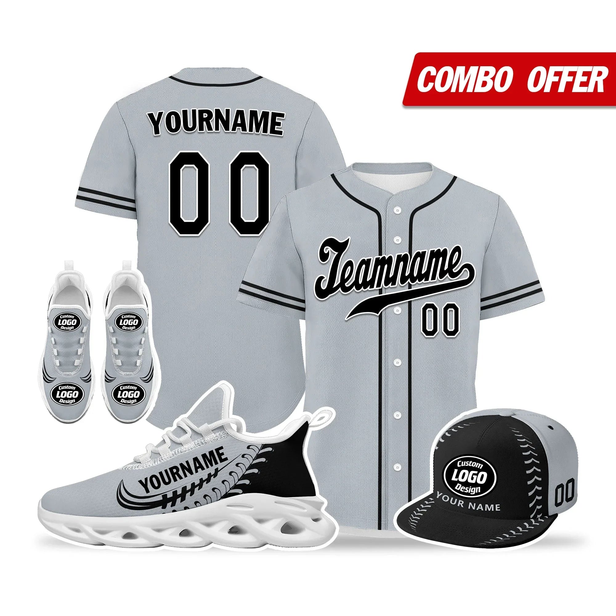Custom Grey Jersey MaxSoul Shoes and Hat Combo Offer Personalized ZH-bd0b00e0-d - Coolcustomize