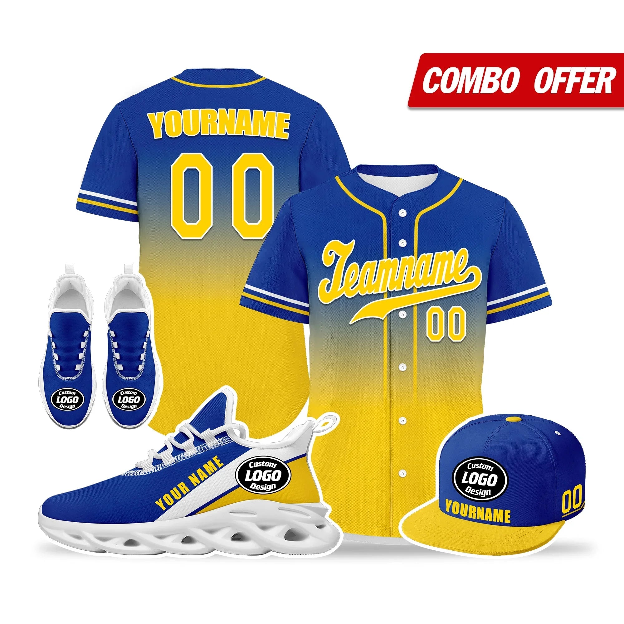 Custom Blue Yellow Jersey MaxSoul Shoes and Hat Combo Offer Personalized ZH-bd0b007e-a0 - Coolcustomize