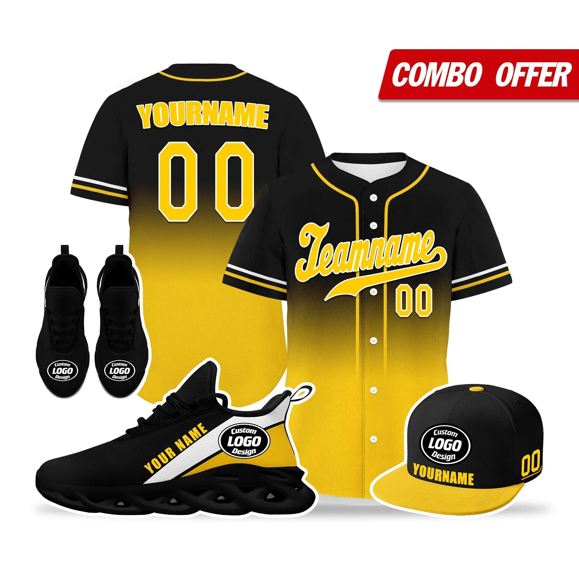 Custom Black Yellow Jersey MaxSoul Shoes and Hat Combo Offer Personalized ZH-bd0b007e-b - Coolcustomize