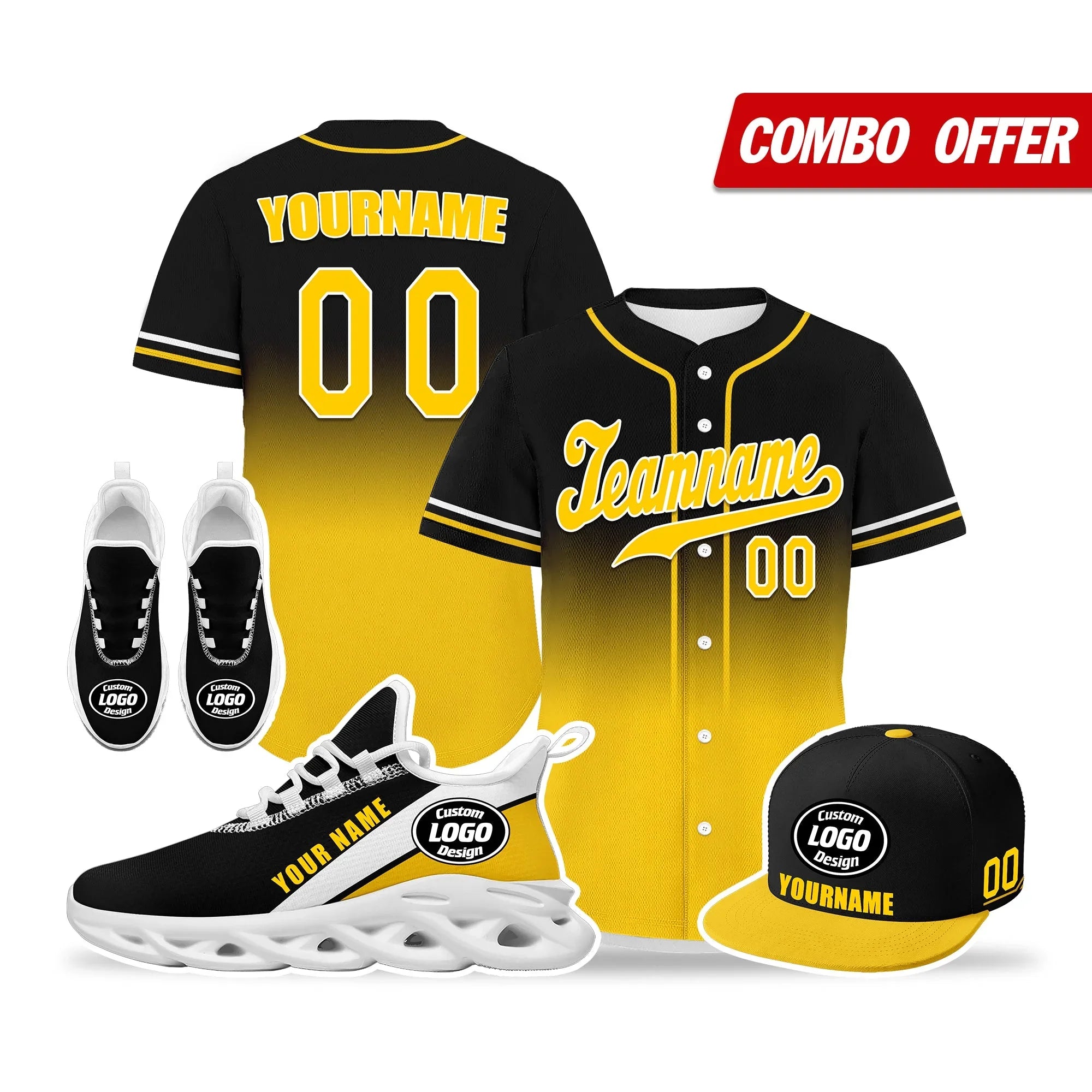 Custom Black Yellow Jersey MaxSoul Shoes and Hat Combo Offer Personalized ZH-bd0b007e-b - Coolcustomize
