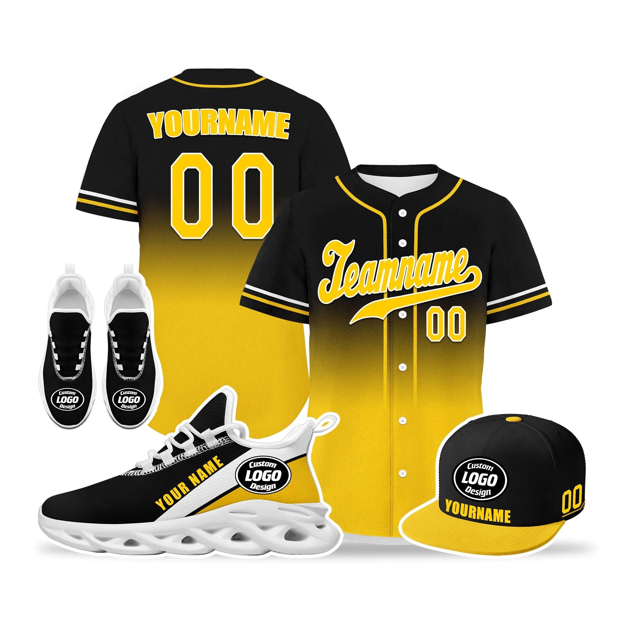 Custom Black Yellow Jersey MaxSoul Shoes and Hat Combo Offer Personalized ZH-bd0b007e-b - Coolcustomize