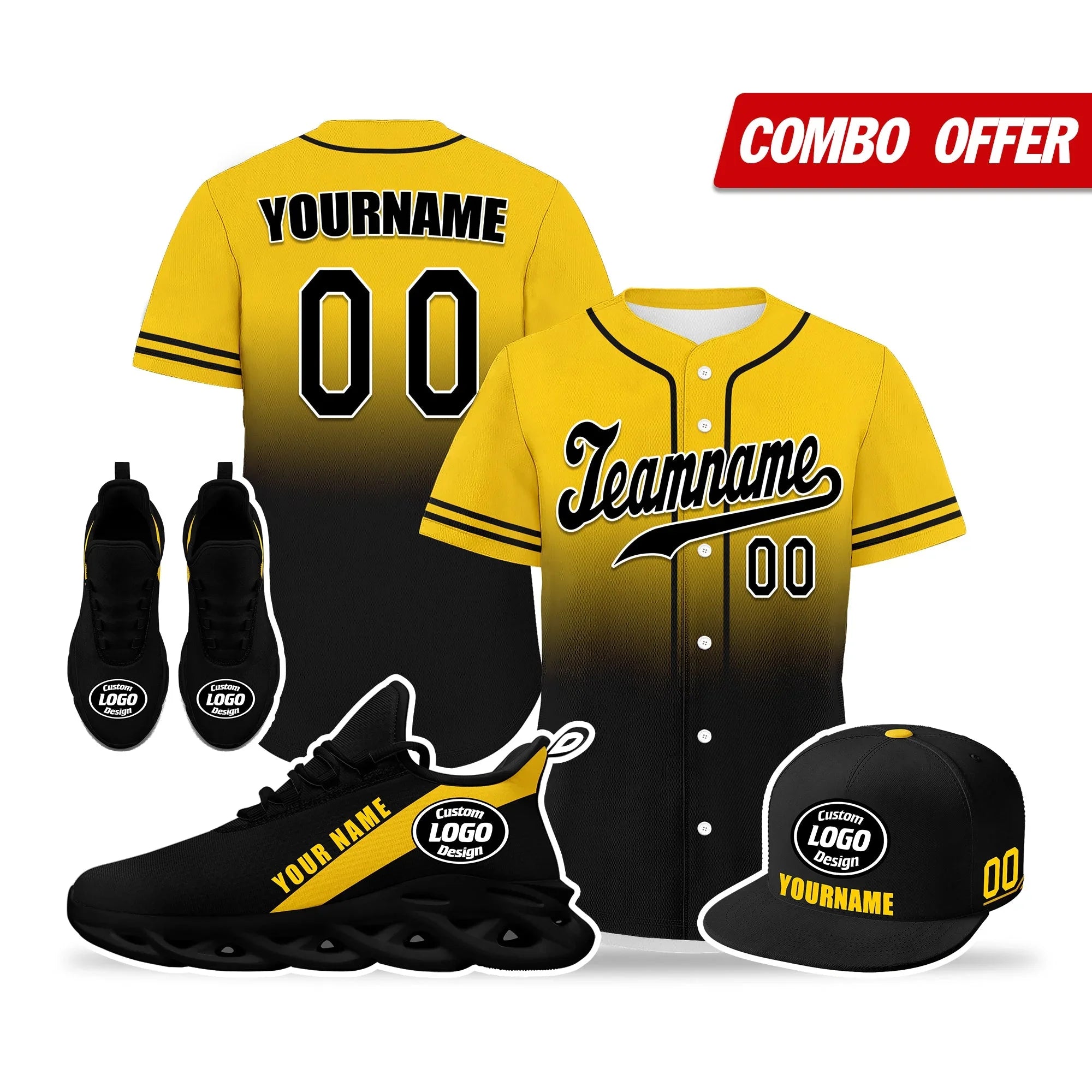 Custom Yellow Black Jersey MaxSoul Shoes and Hat Combo Offer Personalized ZH-bd0b007e-c - Coolcustomize
