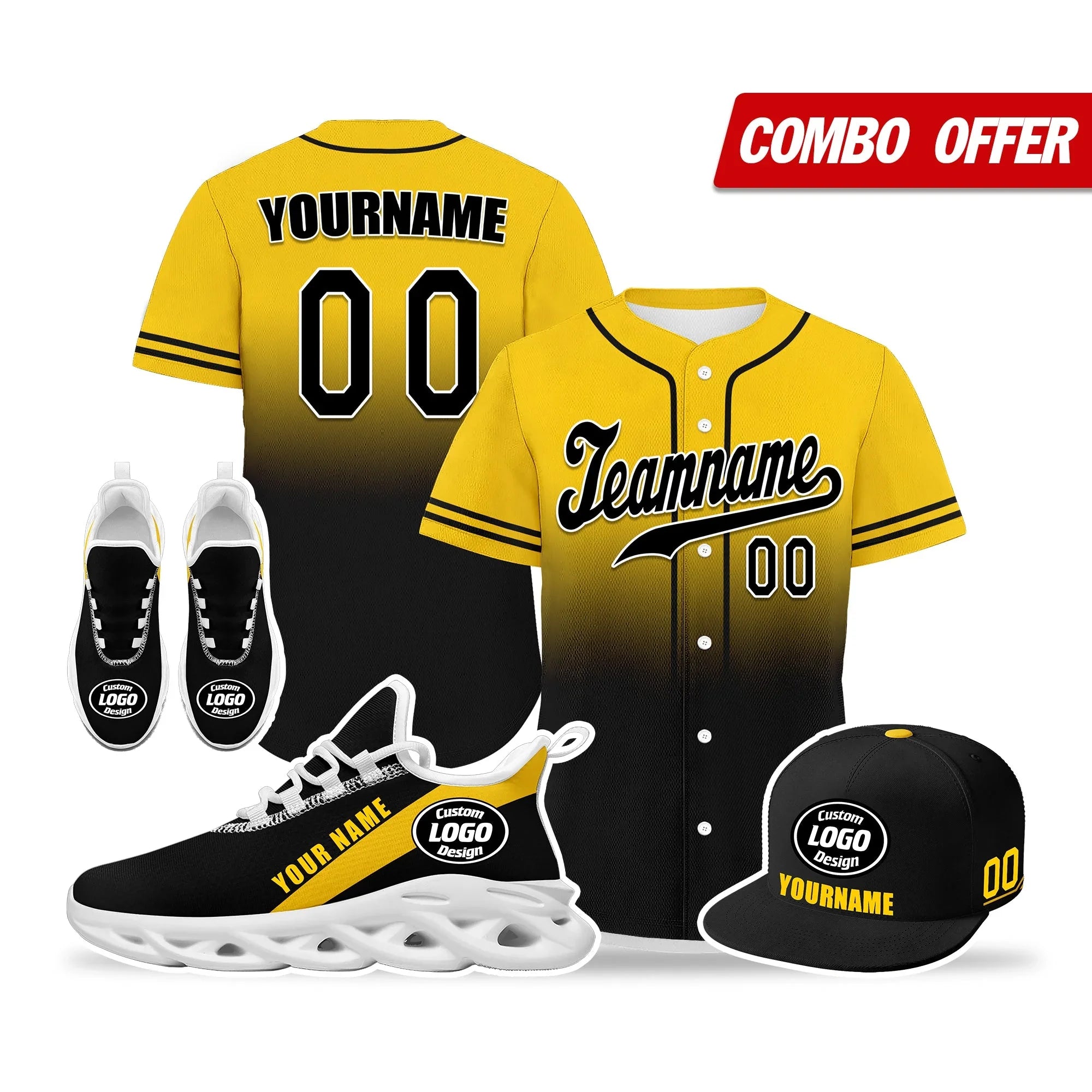 Custom Yellow Black Jersey MaxSoul Shoes and Hat Combo Offer Personalized ZH-bd0b007e-c - Coolcustomize