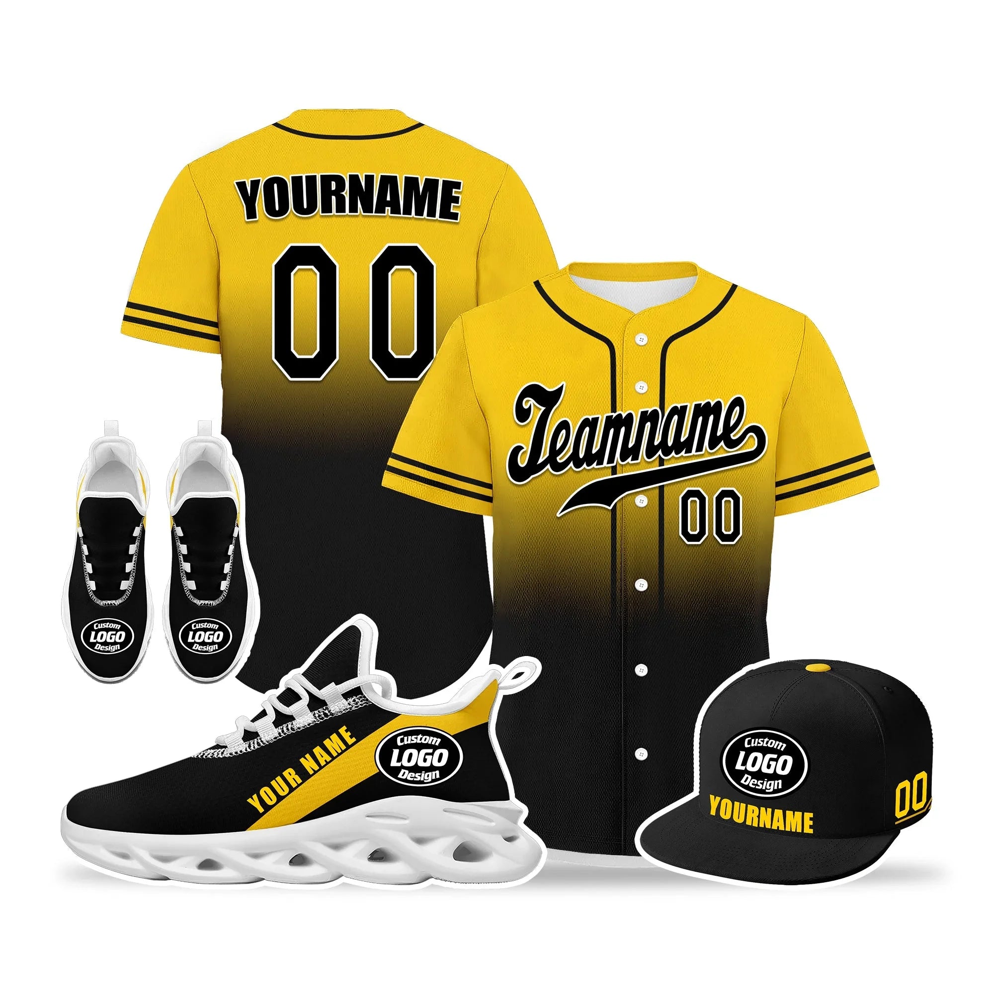 Custom Yellow Black Jersey MaxSoul Shoes and Hat Combo Offer Personalized ZH-bd0b007e-c - Coolcustomize