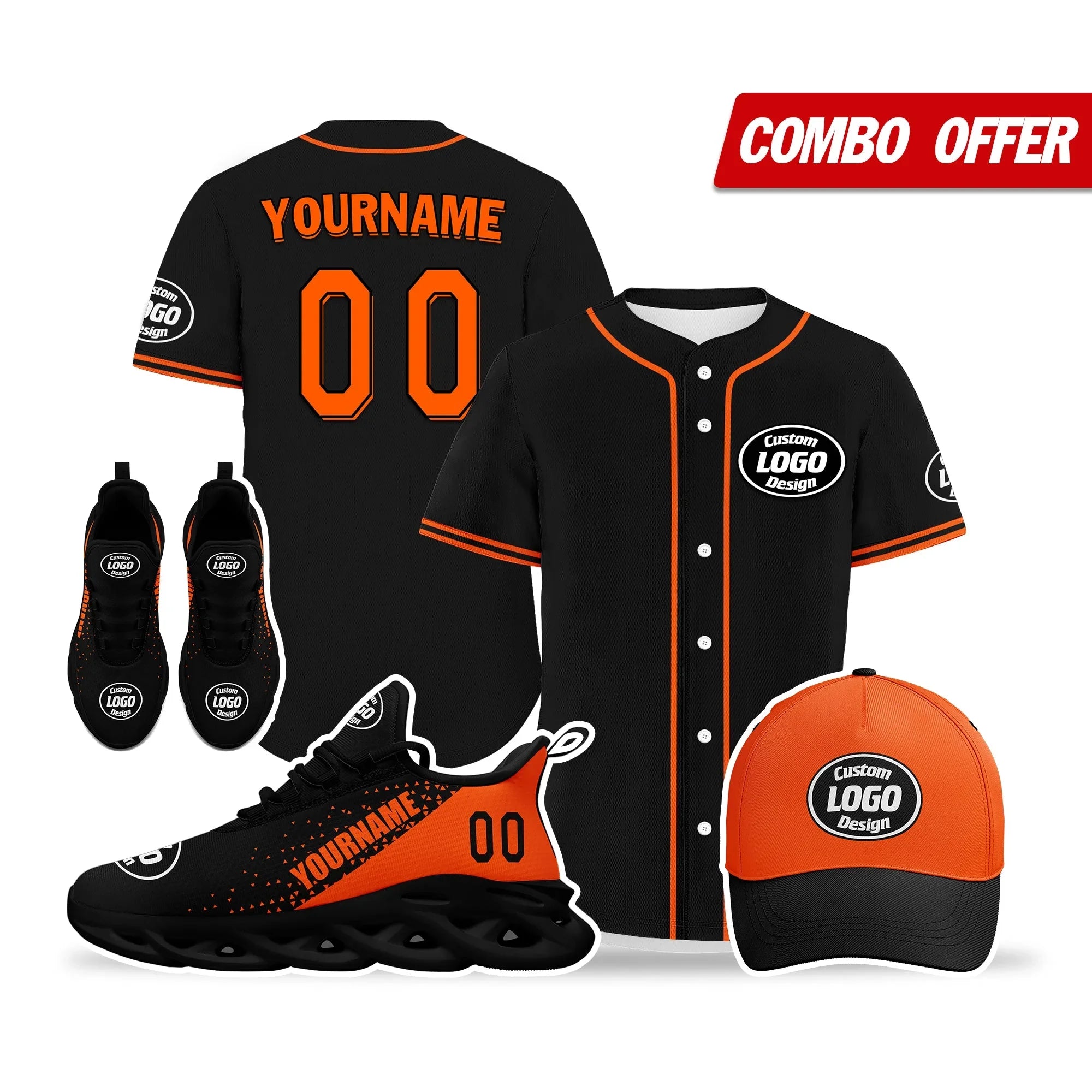 Custom Black Orange Jersey MaxSoul Shoes and Hat Combo Offer Personalized ZH-D0b0087-b - Coolcustomize