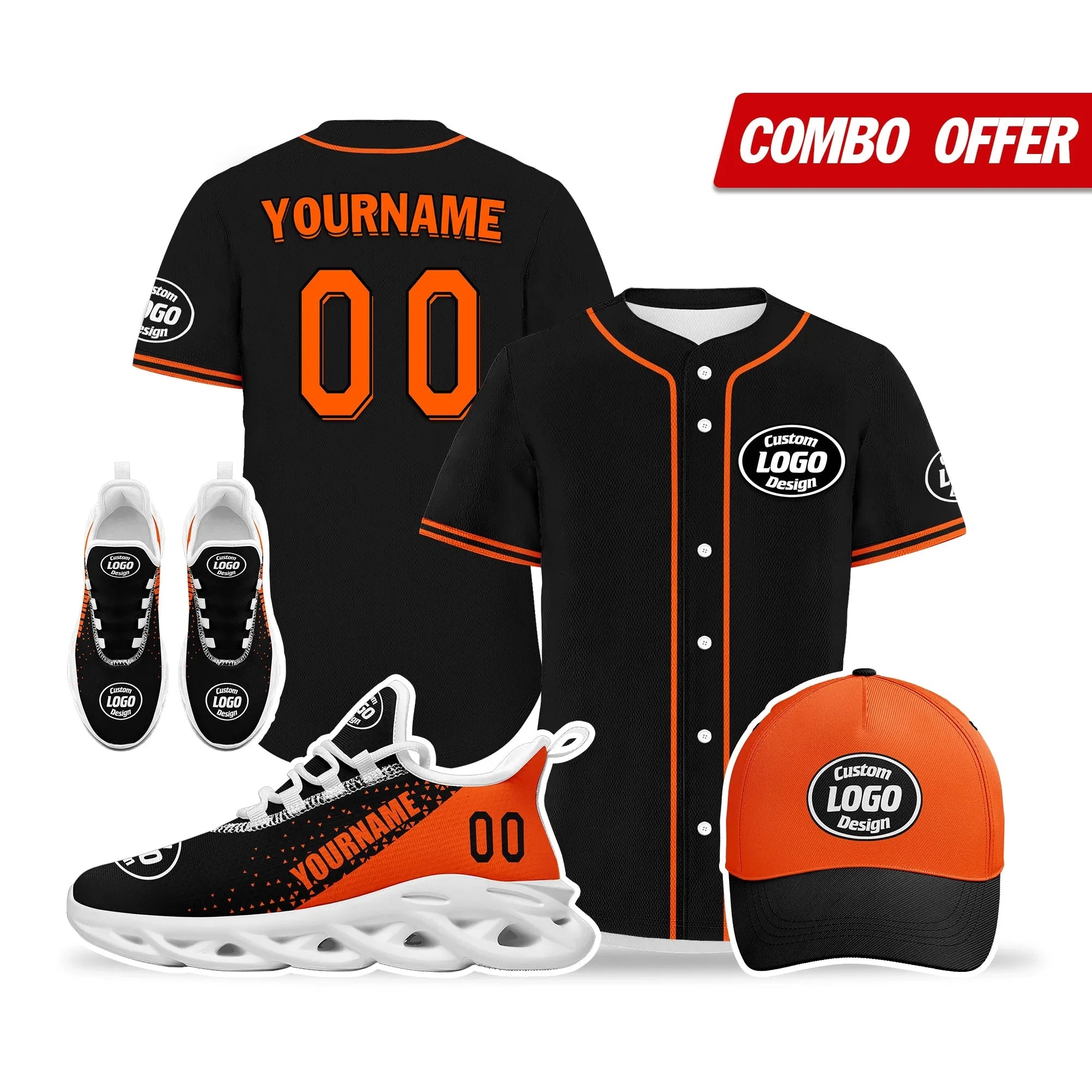 Custom Black Orange Jersey MaxSoul Shoes and Hat Combo Offer Personalized ZH-D0b0087-b - Coolcustomize