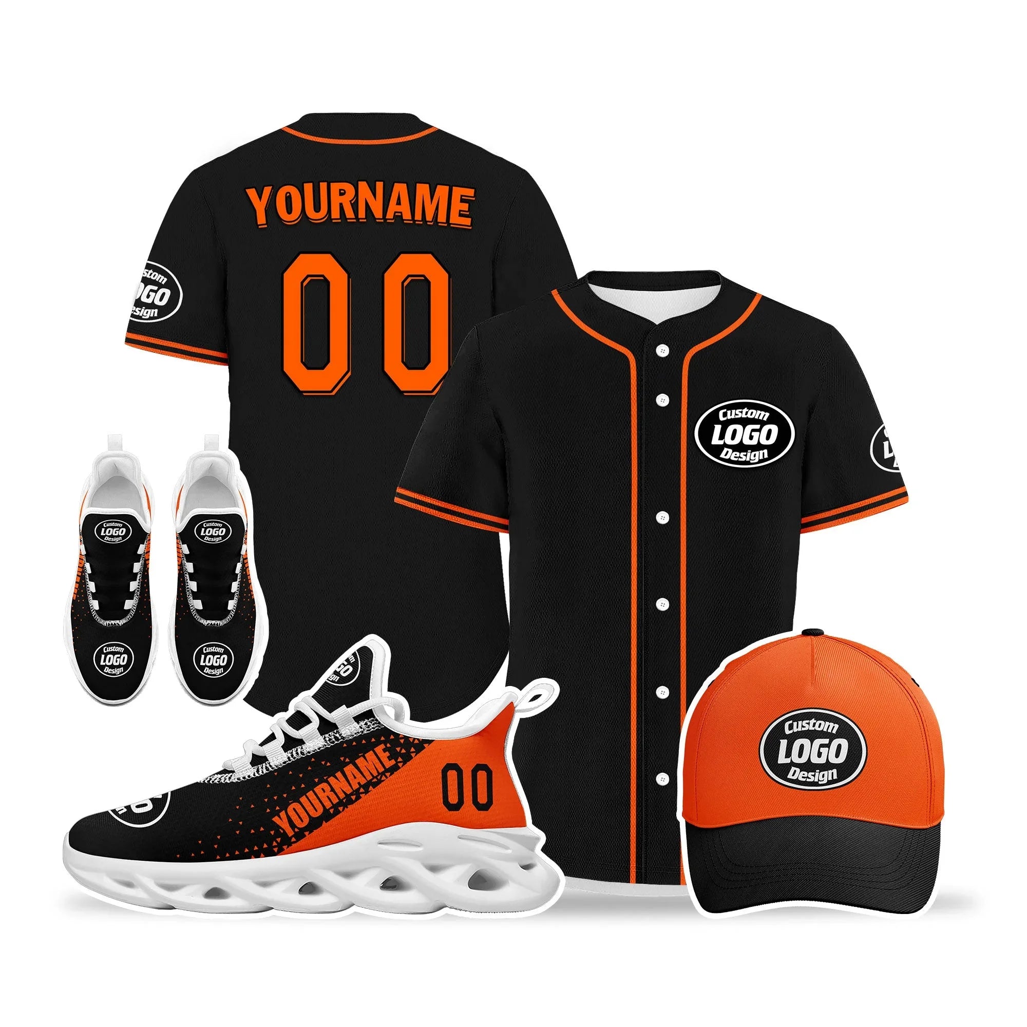 Custom Black Orange Jersey MaxSoul Shoes and Hat Combo Offer Personalized ZH-D0b0087-b - Coolcustomize