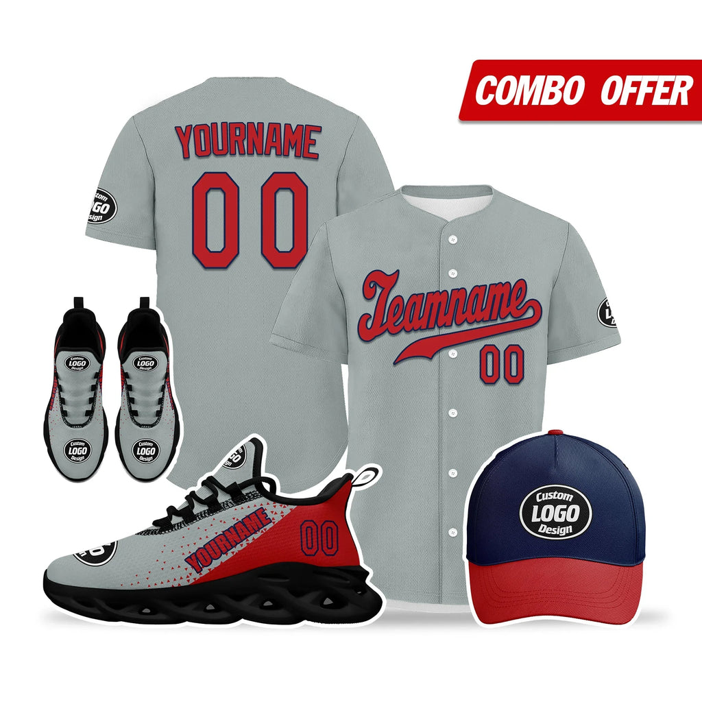 Custom Grey Red Jersey MaxSoul Shoes and Hat Combo Offer Personalized ZH-D0b0088-b - Coolcustomize