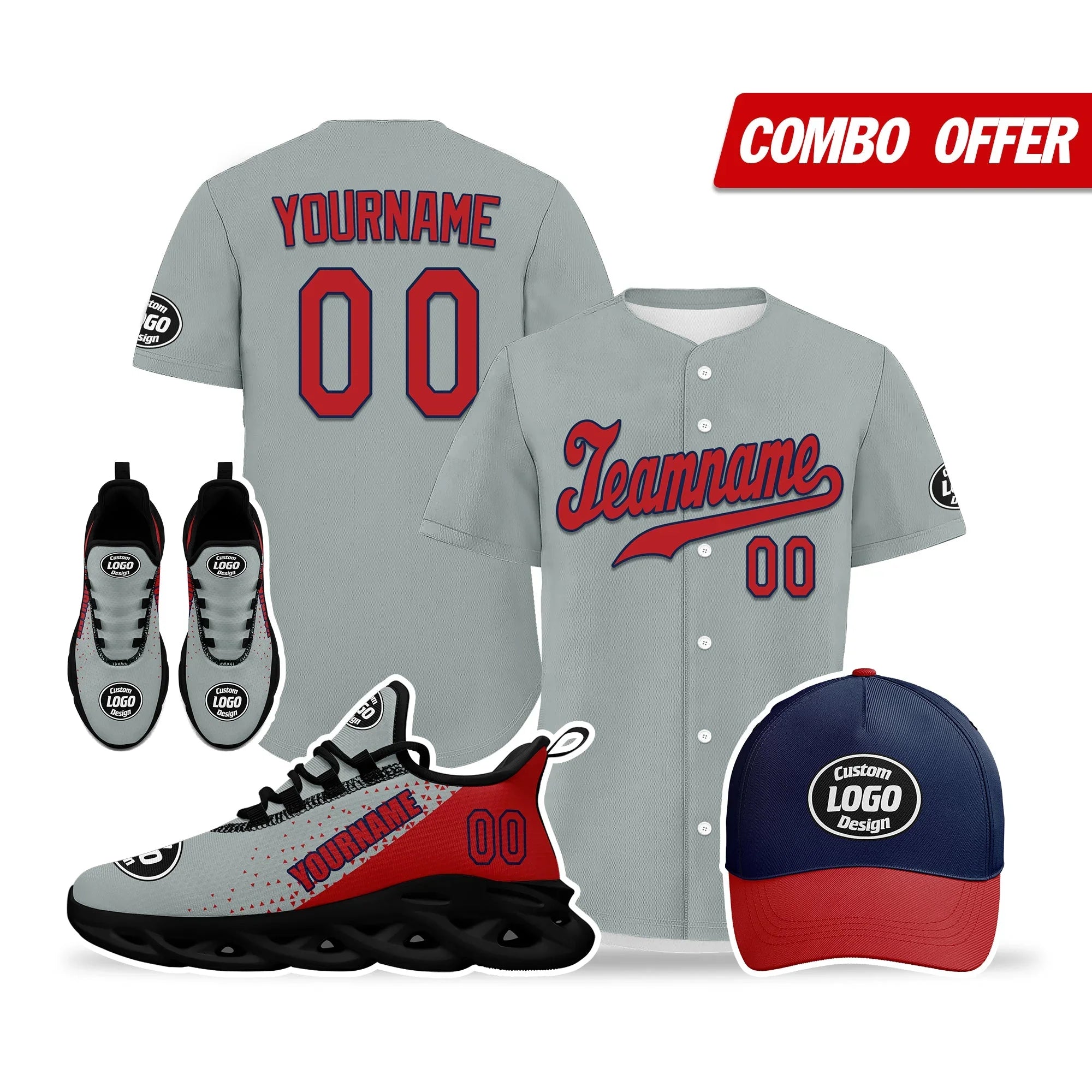 Custom Grey Red Jersey MaxSoul Shoes and Hat Combo Offer Personalized ZH-D0b0088-b - Coolcustomize