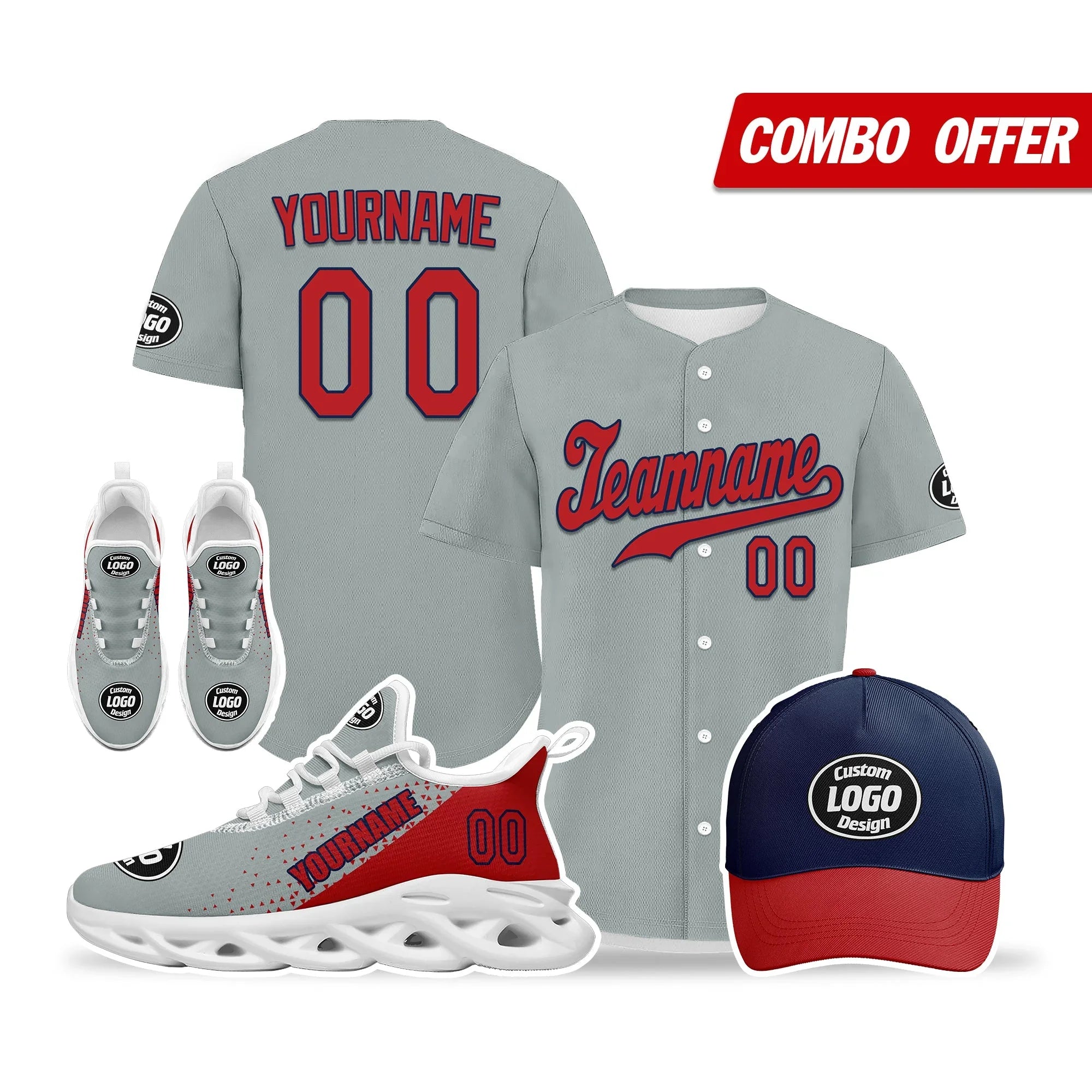 Custom Grey Red Jersey MaxSoul Shoes and Hat Combo Offer Personalized ZH-D0b0088-b - Coolcustomize