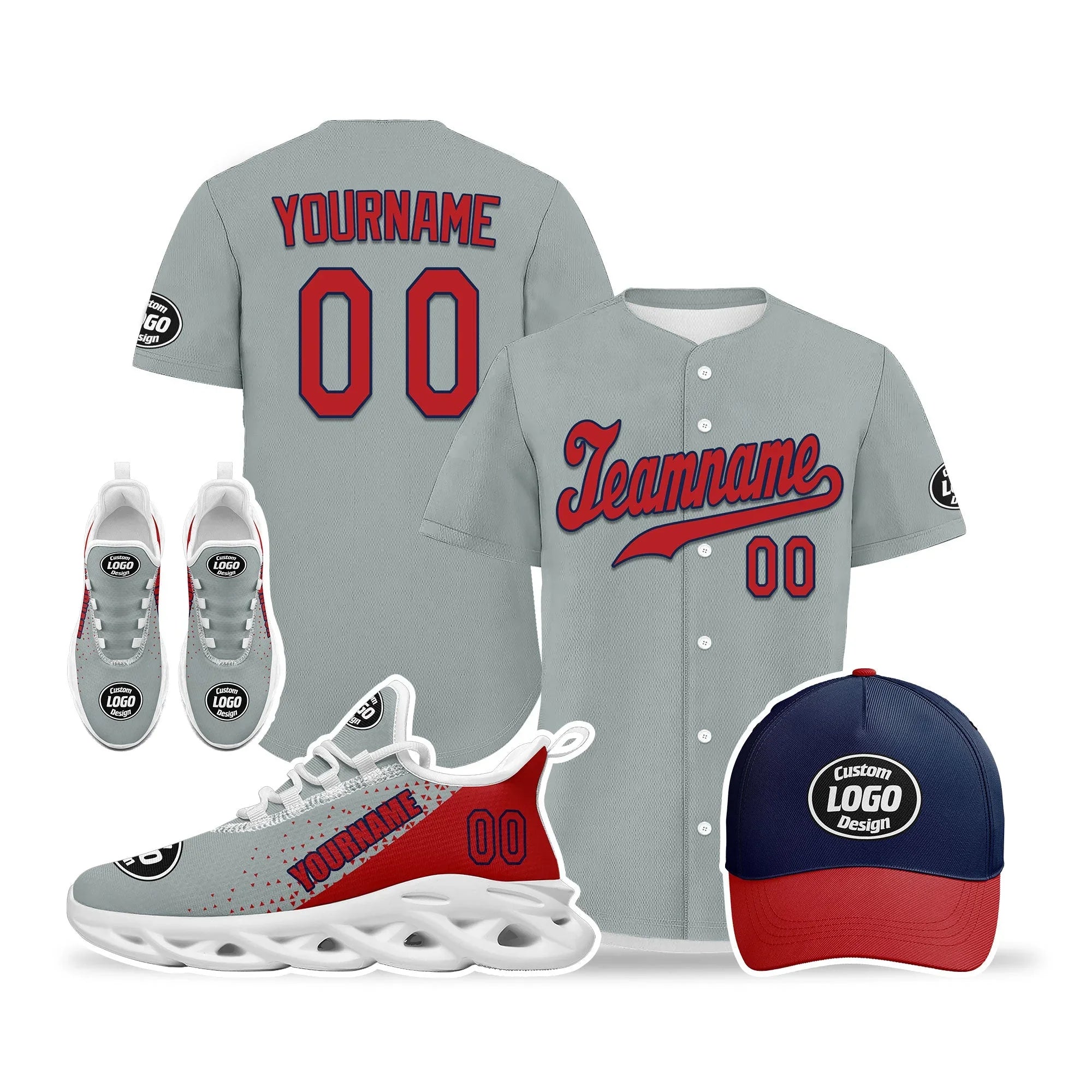 Custom Grey Red Jersey MaxSoul Shoes and Hat Combo Offer Personalized ZH-D0b0088-b - Coolcustomize