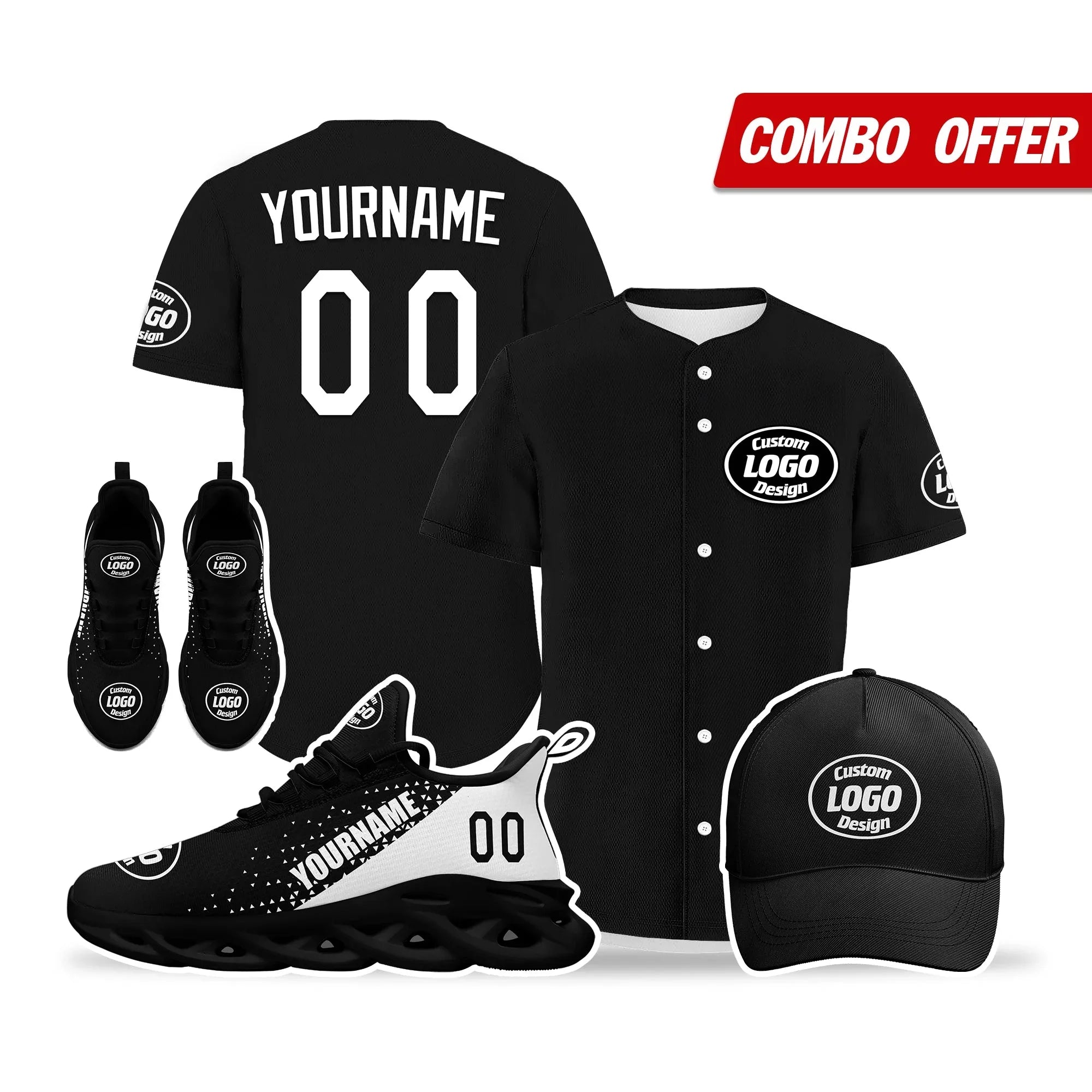 Custom Black White Jersey MaxSoul Shoes and Hat Combo Offer Personalized ZH-D0b0089-b - Coolcustomize