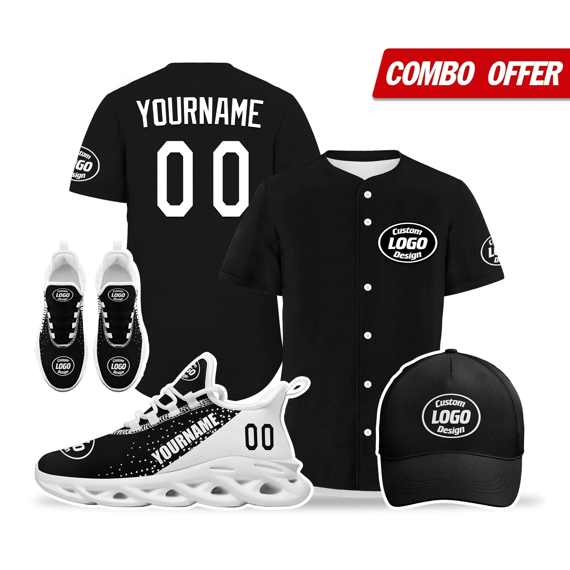Custom Black White Jersey MaxSoul Shoes and Hat Combo Offer Personalized ZH-D0b0089-b - Coolcustomize