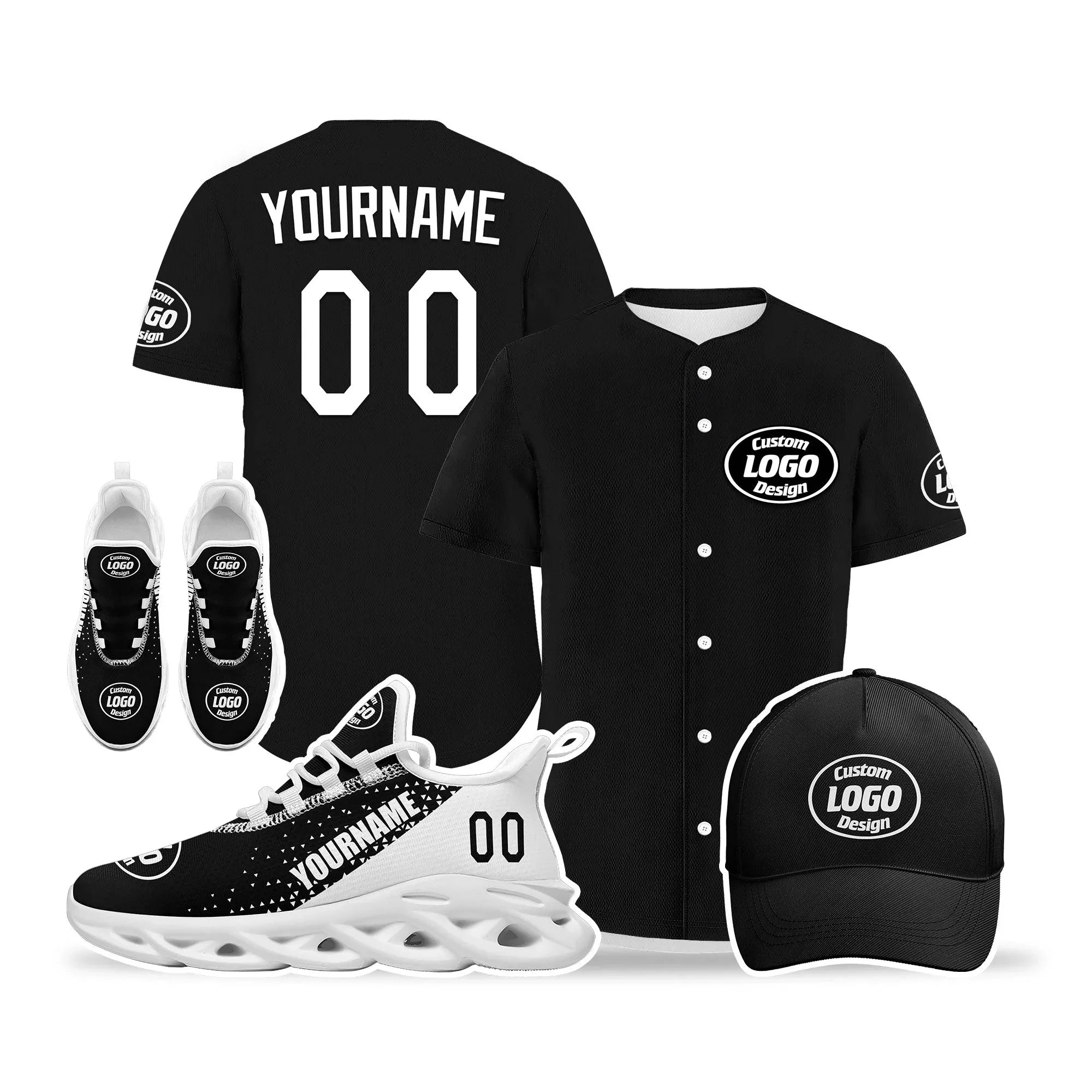 Custom Black White Jersey MaxSoul Shoes and Hat Combo Offer Personalized ZH-D0b0089-b - Coolcustomize