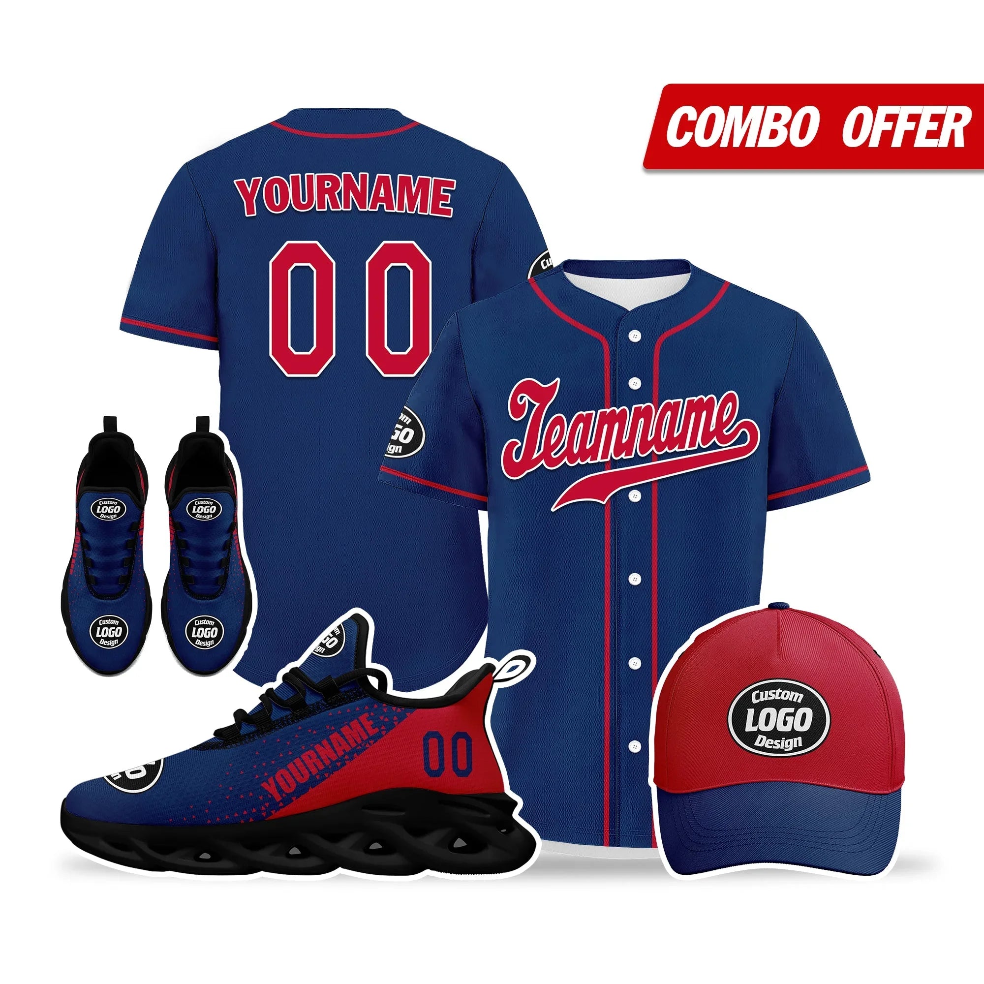Custom Blue Red Jersey MaxSoul Shoes and Hat Combo Offer Personalized ZH-D0b009a-b - Coolcustomize