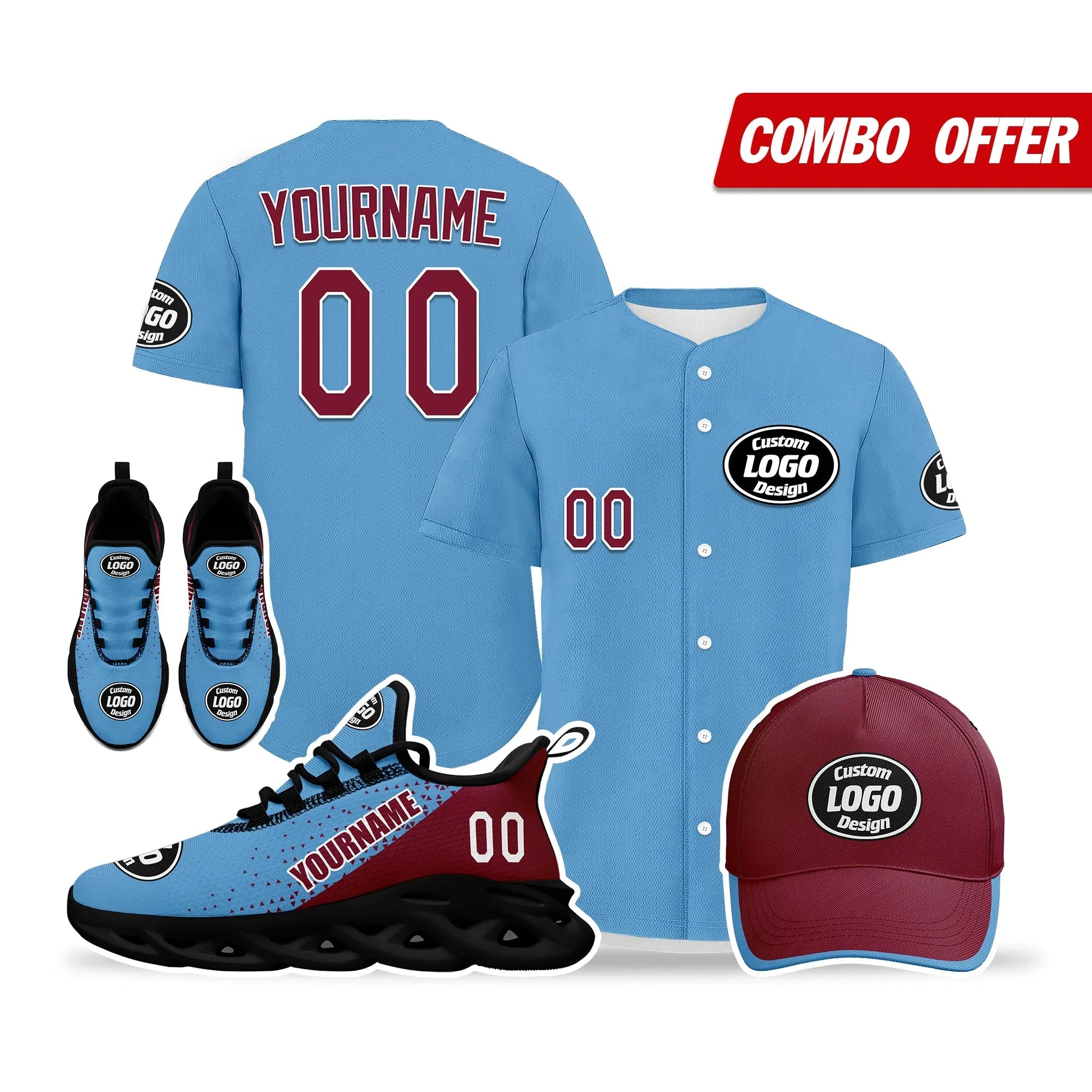 Custom Blue Red Jersey MaxSoul Shoes and Hat Combo Offer Personalized ZH-D0b009c-b - Coolcustomize