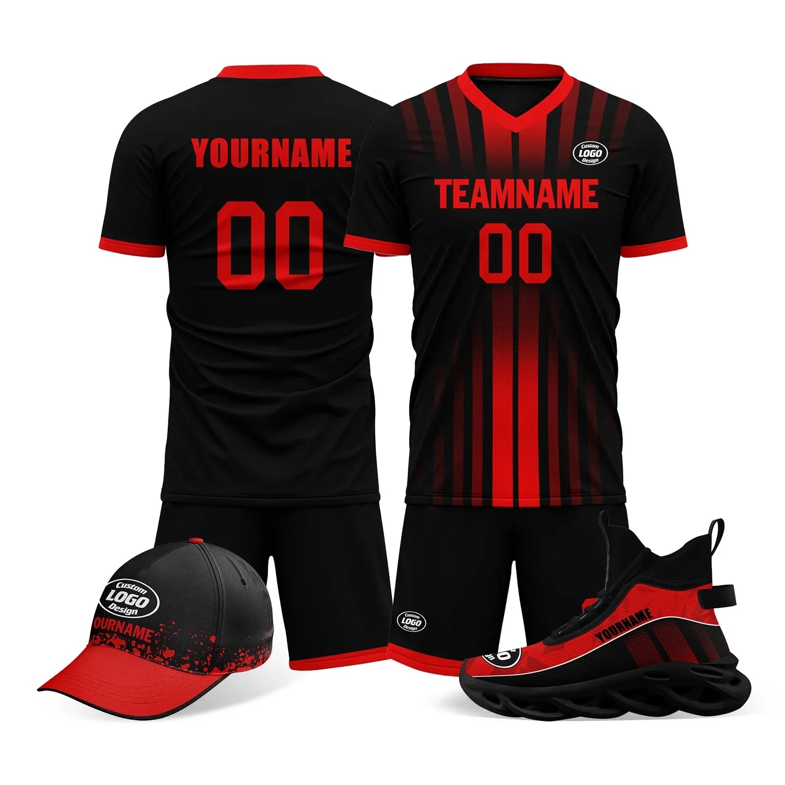 Custom Black Red Jersey MaxSoul Shoes and Hat Combo Offer Personalized Combo ZH-D020234-2 - Coolcustomize