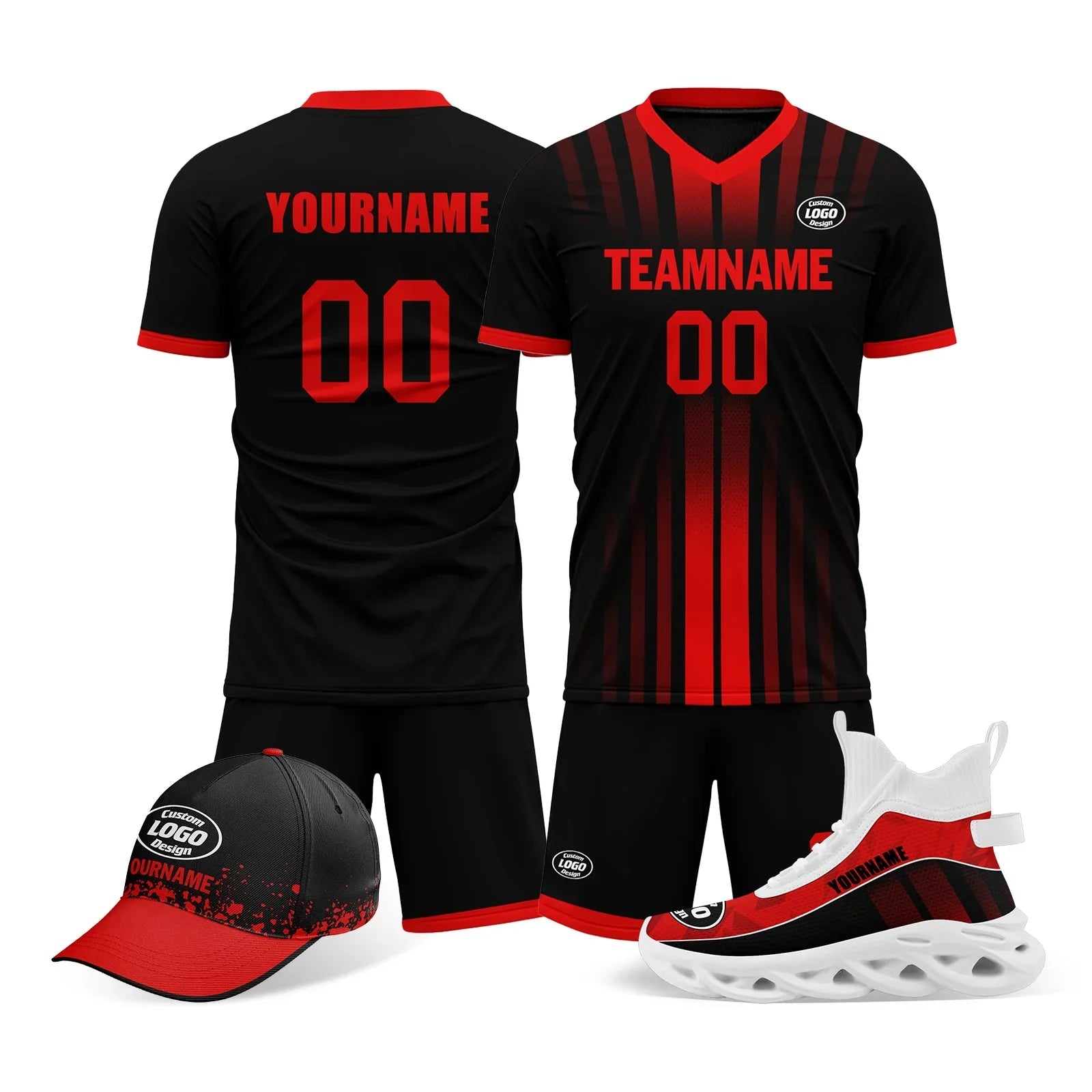 Custom Black Red Jersey MaxSoul Shoes and Hat Combo Offer Personalized Combo ZH-D020234-2 - Coolcustomize